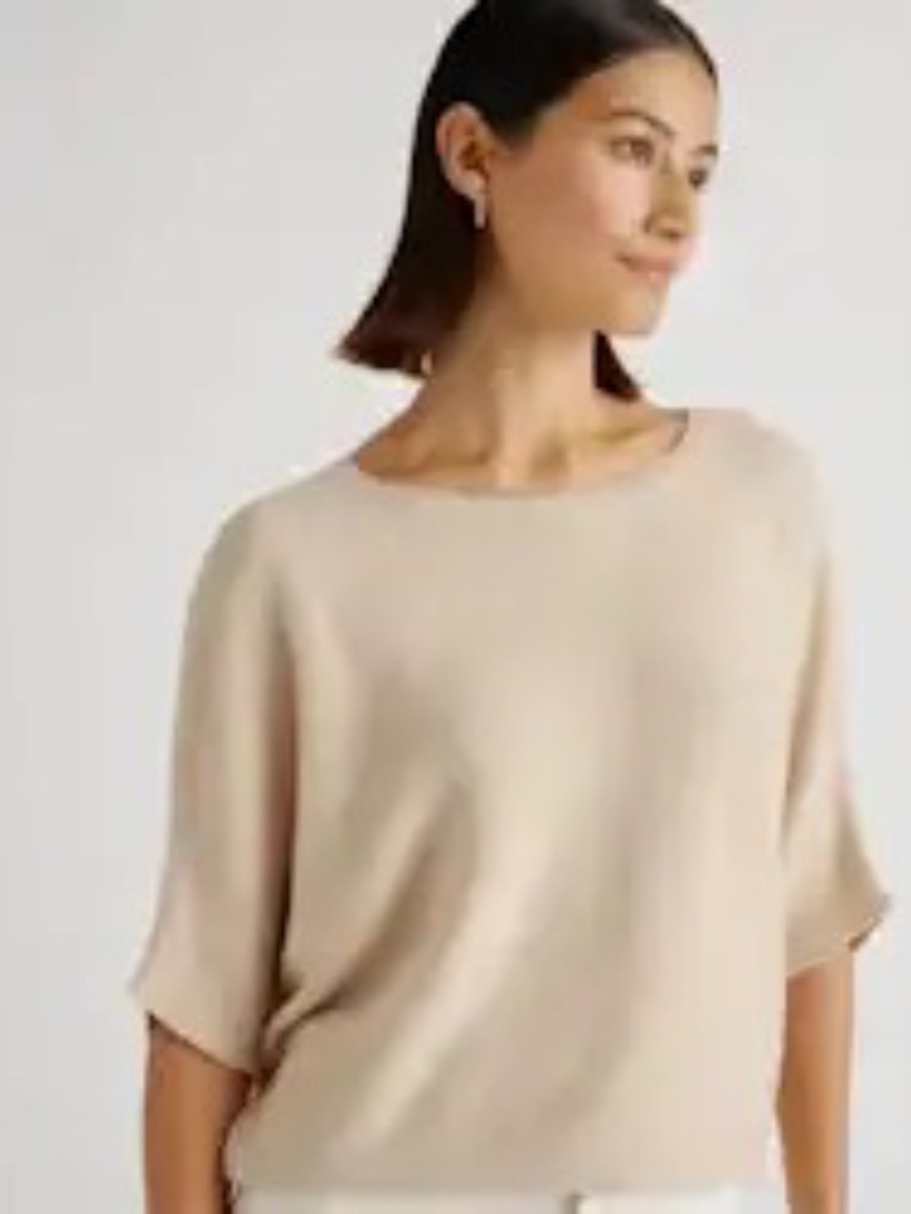 Quince Cotton Cashmere Link Stitch Dolman Sweater Heather Oatmeal Size S